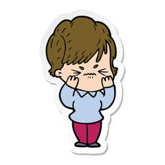 sticker of a cartoon frustrated woman