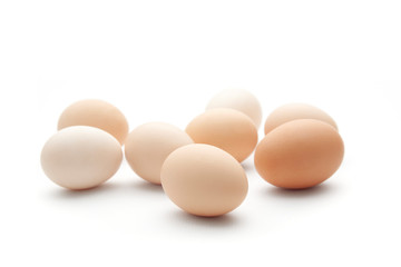 Clean chicken eggs from rural white background