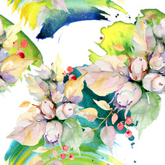 Obraz na płótnie Canvas Bouquet of autumn forest fruits. Watercolor background illustration set. Seamless background pattern.
