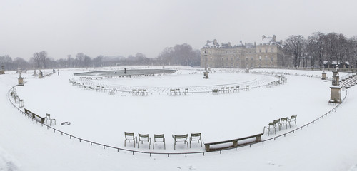 Luxembourg garden in Paris under the snow