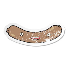 distressed sticker of a cartoon sausage