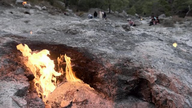 Flames of Chimera Mount from the underground. Fire from the natural gas in the rocks in Cirali, Turkey.