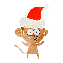 retro cartoon of a surprised monkey wearing santa hat