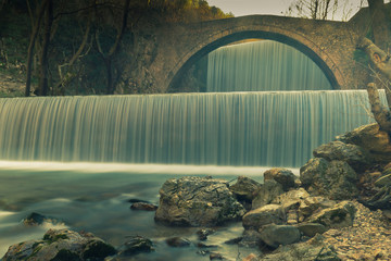 Waterfall of Palaiokaria at Trikala in Greece. Long exposure.