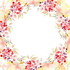 Bouquet of autumn forest fruits. Watercolor background illustration set. Frame border ornament square.