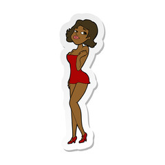 sticker of a cartoon attractive woman in short dress