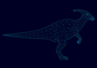 Wireframe of the dinosaur of the blue lines on a dark background