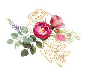 A collection of hand painted watercolor flowers roses