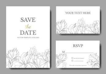 Fototapeta na wymiar Vector Grey iris floral botanical flower. Engraved ink art. Wedding background card floral decorative border.