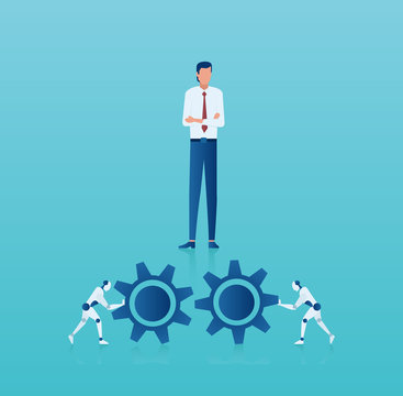 Vector of a business man managing new technology process implementation in corporate business