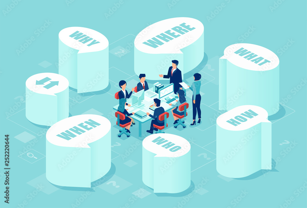 Wall mural vector of business team developing new project asking key questions