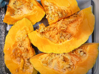 orange pumpkin cut in half