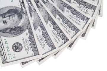 Hundred-dollar banknotes isolated on white background