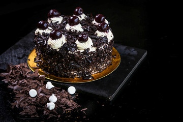 Black forest cake, Schwarzwald pie, dark chocolate and cherry dessert