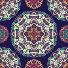 Seamless pattern with ornamental floral ethnic mandalas