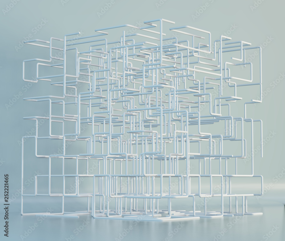 Poster isometric 3d cubical shape. maze boxes background. 3d rendering.