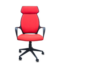 The office chair from red cloth. Isolated over white