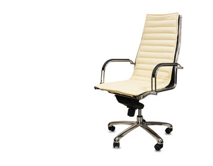 The office chair from beige leather. Isolated over white