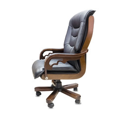 The office chair from black leather. Isolated over white