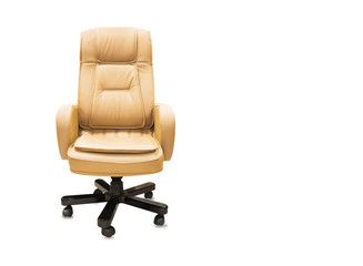 The office chair from beige leather. Isolated over white