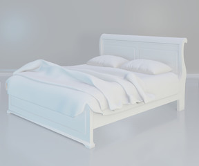 Bed with soft white pillows. 3d rendering.