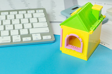 The home toy on work station table  close up image.