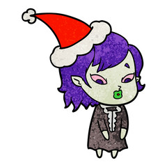 cute textured cartoon of a vampire girl wearing santa hat