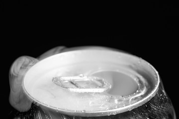 aluminum soda can neck with ring large with smoke coming out of the hole copyspace