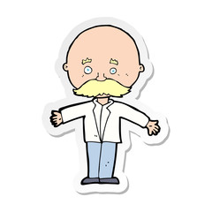 sticker of a cartoon bald man with open arms