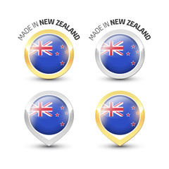 Made in New Zealand - Round labels with flags