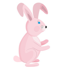 Pink hare in flat design. Cute Easter bunny with blue eyes. Pattern for fabric, wallpaper, objects. Illustration for the book.