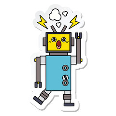 sticker of a cute cartoon malfunctioning robot