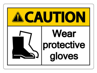 Caution Wear protective footwear sign on transparent background