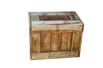Old wooden box isolated on white background.