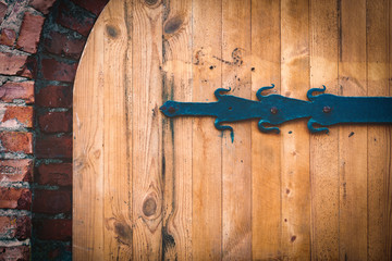 Old wooden door in castle wall