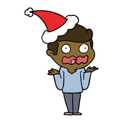 line drawing of a man totally stressed out wearing santa hat