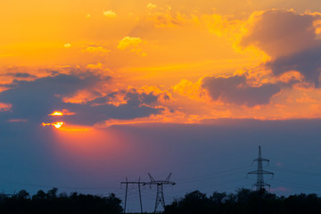 colorful dramatic sky with cloud at sunset