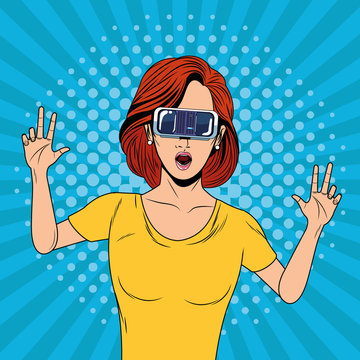 Woman with virtual reality glasses technology