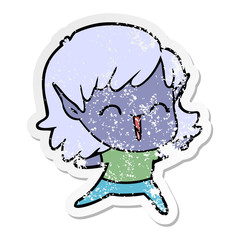 distressed sticker of a cartoon elf girl