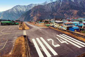 Lukla village and Lukla airport, Nepal Himalayas, Lukla is gateway for Everest trek and Khumbu...