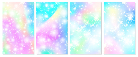 Unicorn rainbow background. Holographic sky