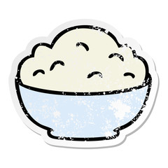 distressed sticker of a quirky hand drawn cartoon bowl of mash