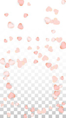 Love Hearts Confetti Falling Background. St. Valentine's Day pattern Romantic Scattered Hearts. Vector Illustration for Cards, Banners, Posters, Flyers for Wedding, Anniversary, Birthday Party, Sales.