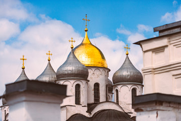 Fototapeta na wymiar Domes of church at Novgorod kremlin, Russia