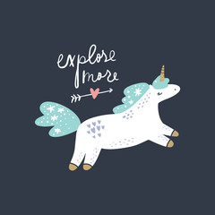 Vector cute animals art. Little pony, unicorn in simple cartoon scandinavian style. Good for nursery clothes