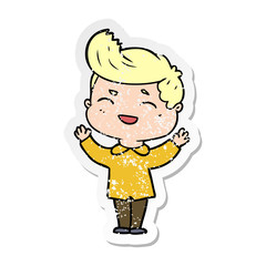 distressed sticker of a cartoon man laughing