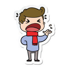 sticker of a cartoon shouting man