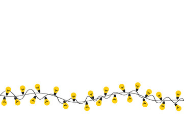 A set of warm light bulb garlands, holiday decorations. The lamps. Glowing Christmas lights. Vector on white background.