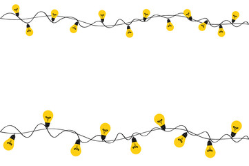 A set of warm light bulb garlands, holiday decorations. The lamps. Glowing Christmas lights. Vector on white background.