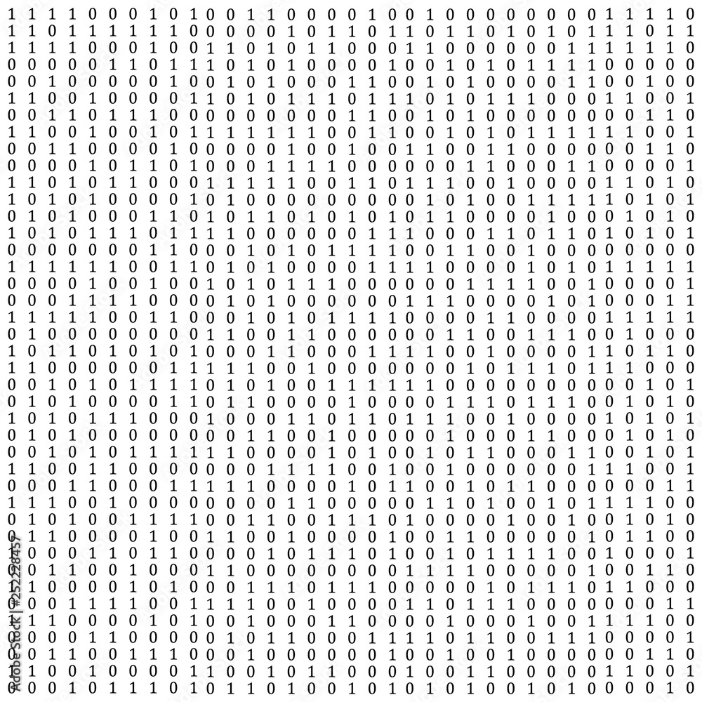 Wall mural Binary Code Background Vector. Black And White Background With Digits On Screen. Vector Background Illustration. - Wall murals